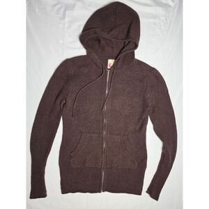 OP Ocean Pacific Brown Zip Up Hoodie Sweater Knit Kangaroo Pocket Large 11-13